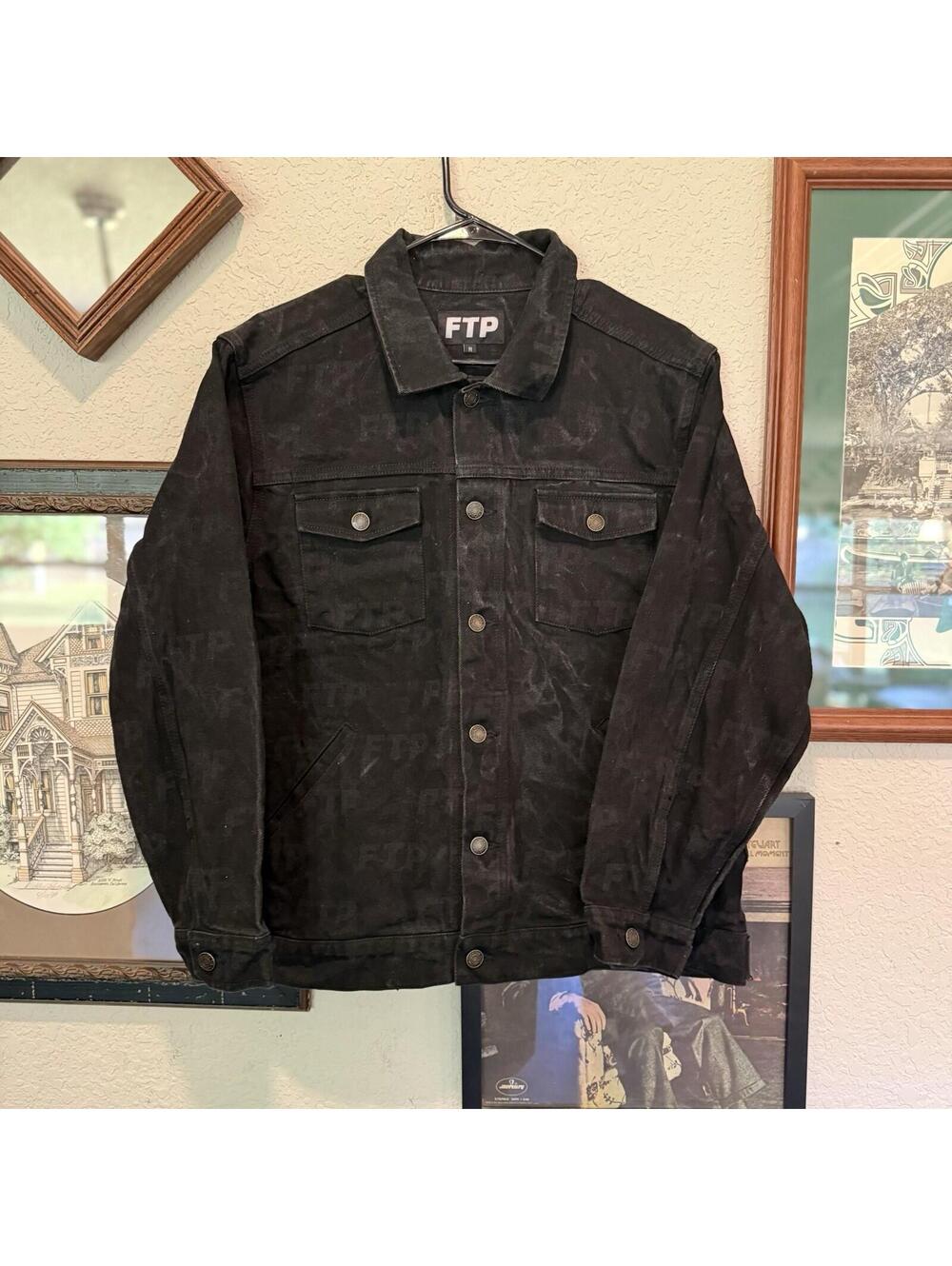 FTP F‎ The Population AOP Denim Mens Black Designer Streetwear Jacket Medium